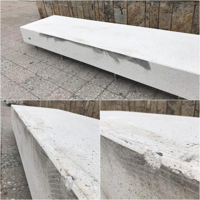 Bănci din beton, vandalizate la numai două zile de la montare. Constănțenii cer INSISTENT montarea de camere de supraveghere, așa cum promitea D. Făgădău în campania electorală