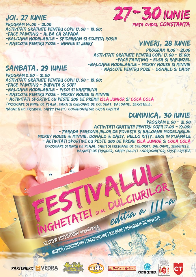 Festivalul înghețatei, de mâine, în Piața Ovidiu. Programul complet