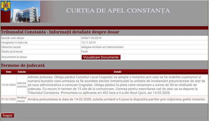 Consiliul Local Cogealac a pierdut un proces cu elevii referitor la acordarea de burse