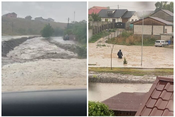 Ploaie torențială în Valu lui Traian, mai multe curți inundate. Un copac a căzut pe Autostrada A2