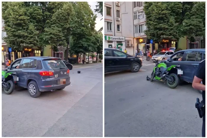 Accident în centrul Constanței între o motocicletă și un autoturism VIDEO